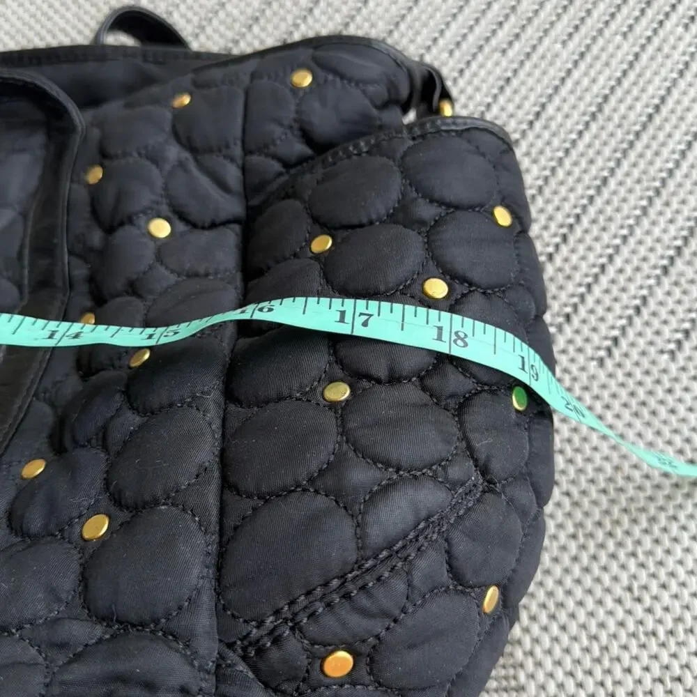 REBECCA MINKOFF Marissa Quilted Baby Bag Black Nylon Gold-Toned Studs Zip Top - Picture 7 of 9